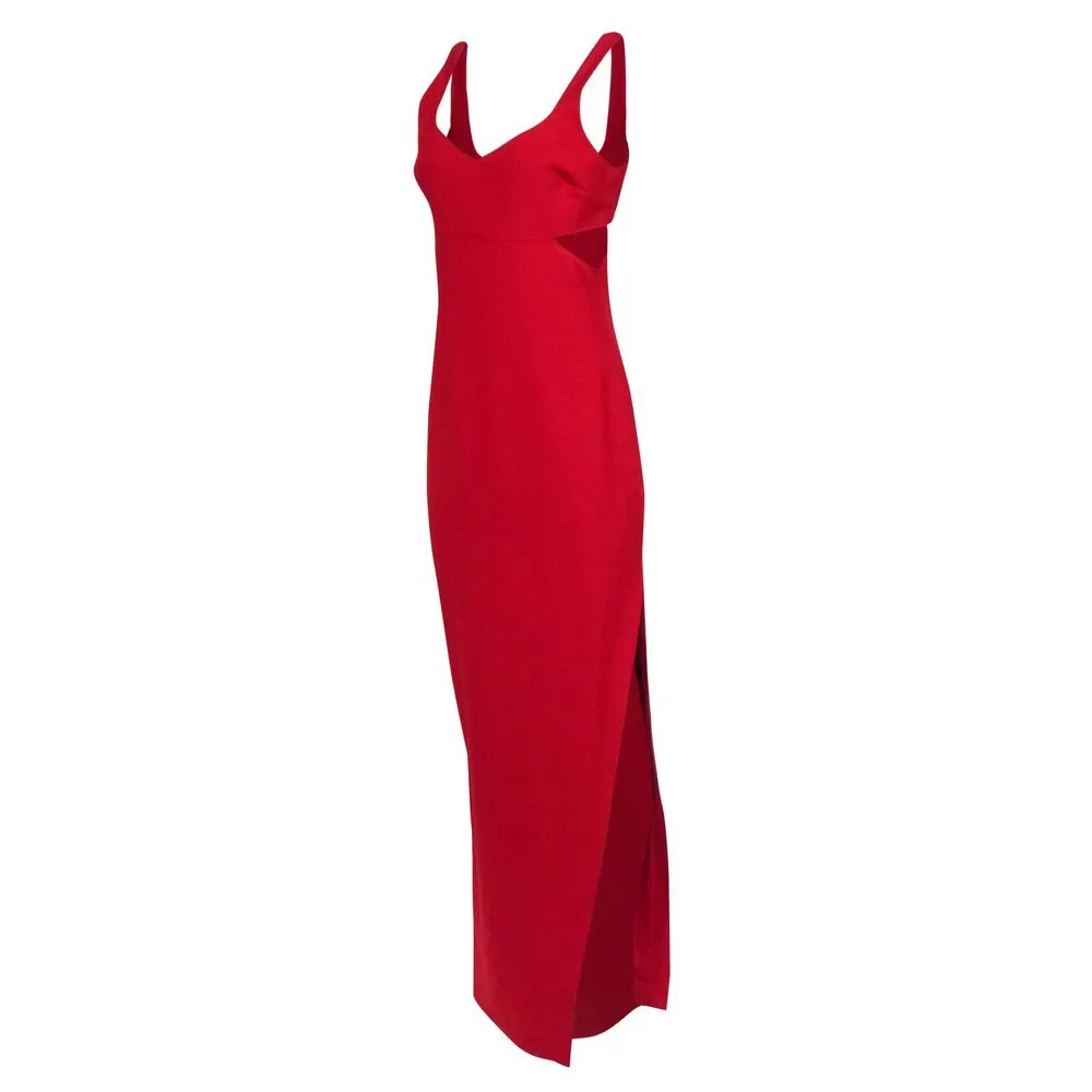 Likely S- Red Sleeveless Side Cut Out High Slit Gown Sz 8